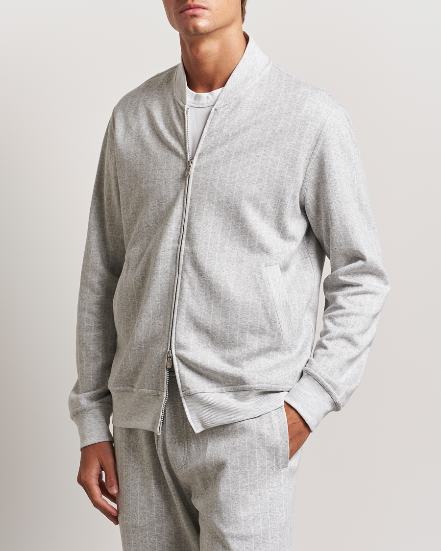 Homme |  | Brunello Cucinelli | Soft Pinstripe Full Zip Sweater Pearl Grey