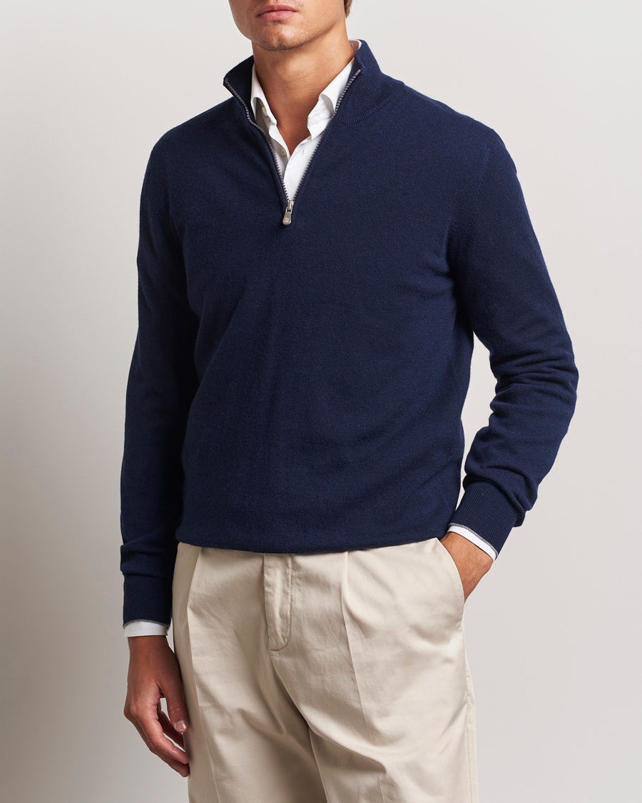 Homme | Luxury Classics | Brunello Cucinelli | 2 Ply Cashmere Half Zip Navy