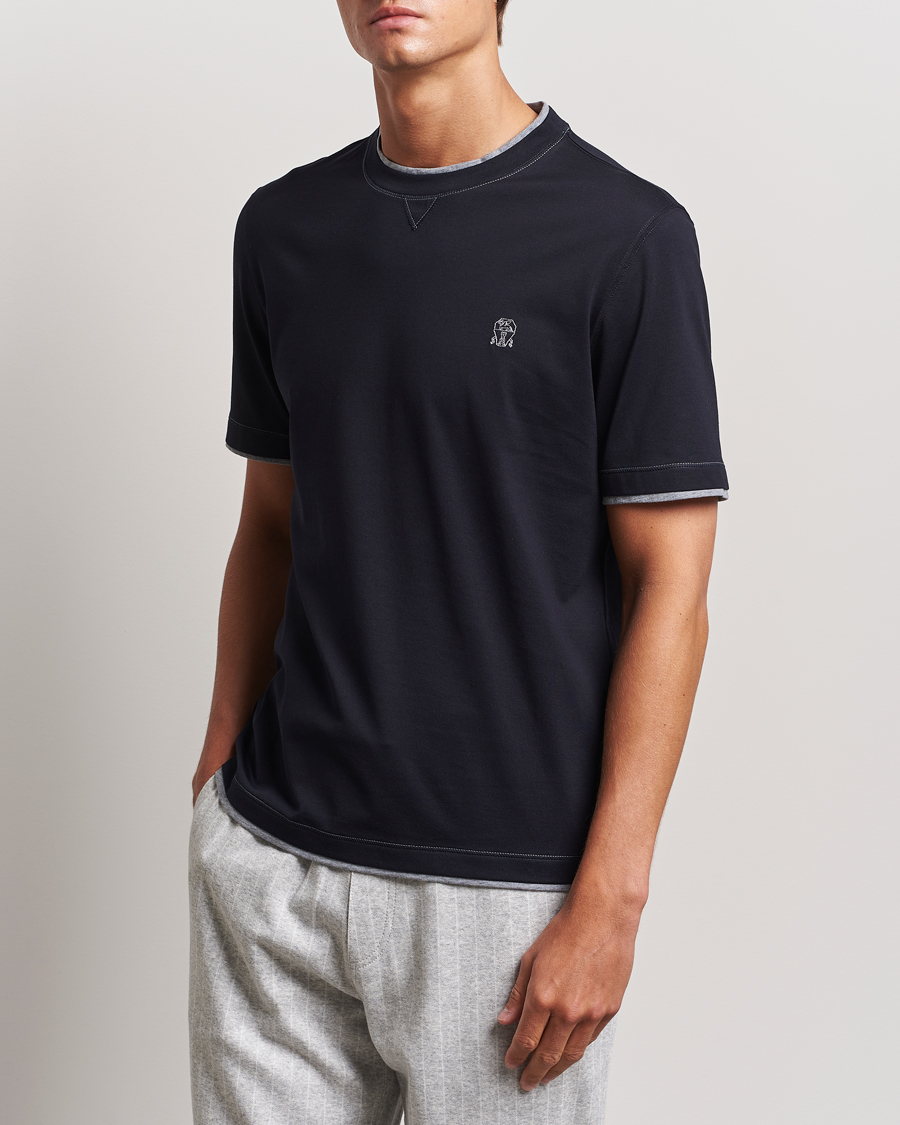 Homme |  | Brunello Cucinelli | Short Sleeve Logo T-Shirt Navy