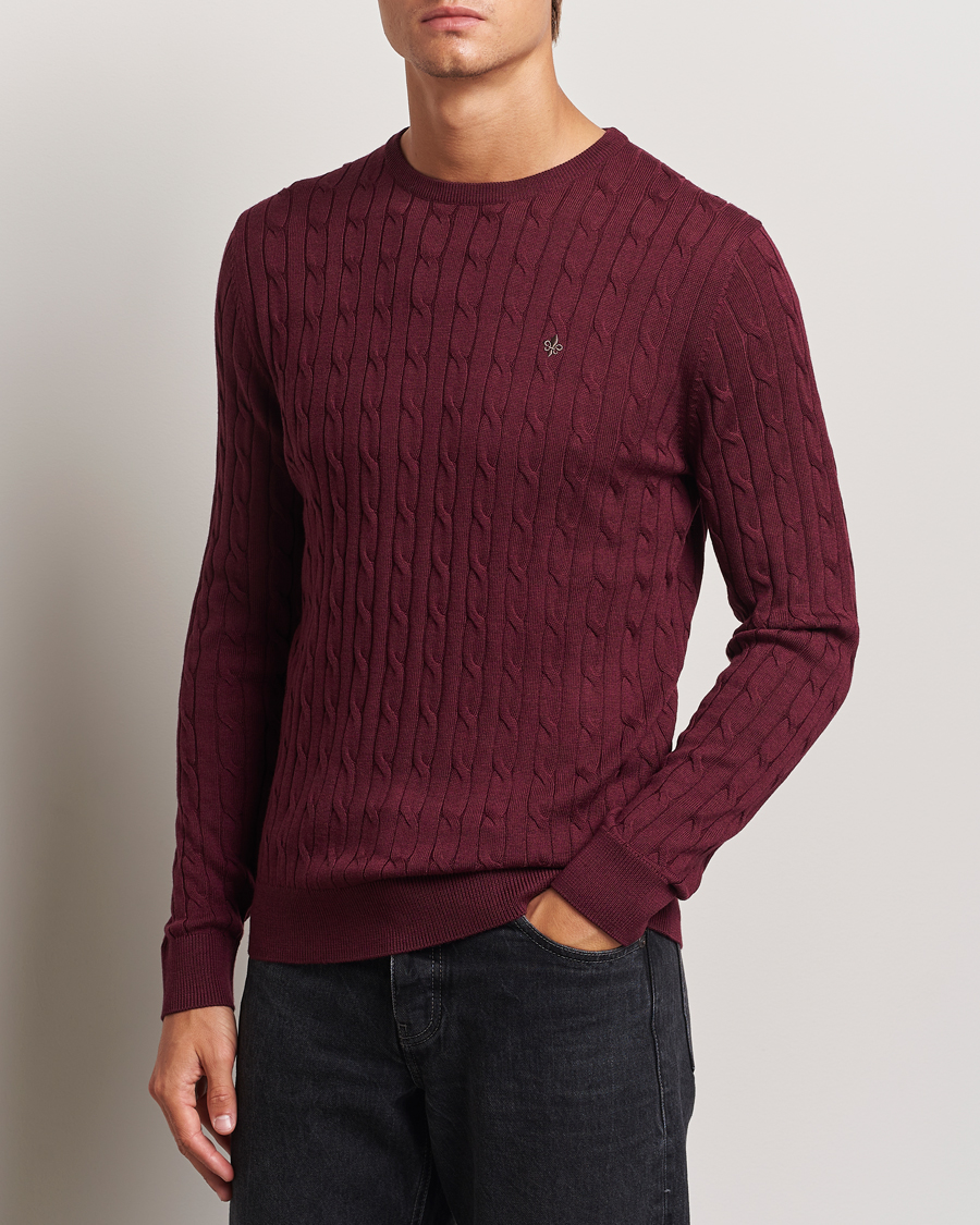 Homme | Business & Beyond - Casual | Morris | Merino Cable O-Neck Wine Red