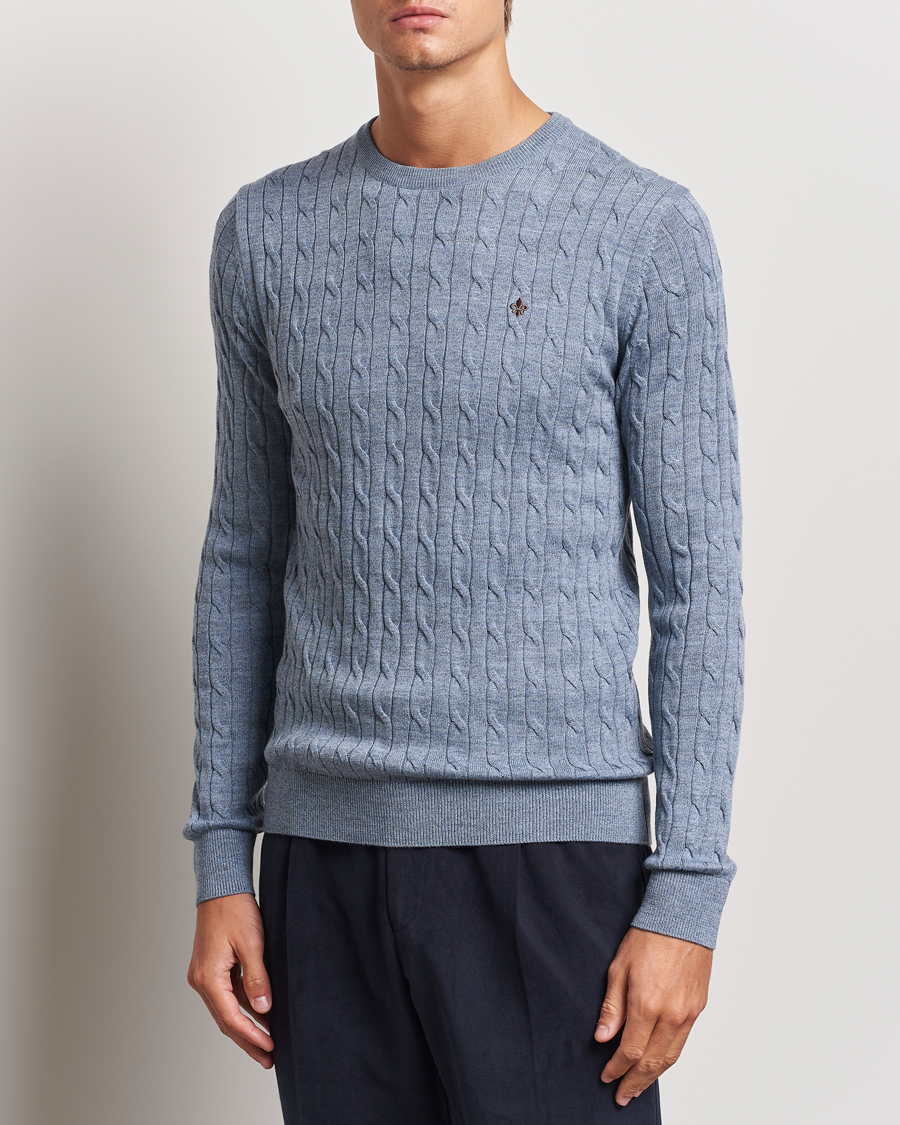 Homme | Business & Beyond - Casual | Morris | Merino Cable O-Neck Light Blue