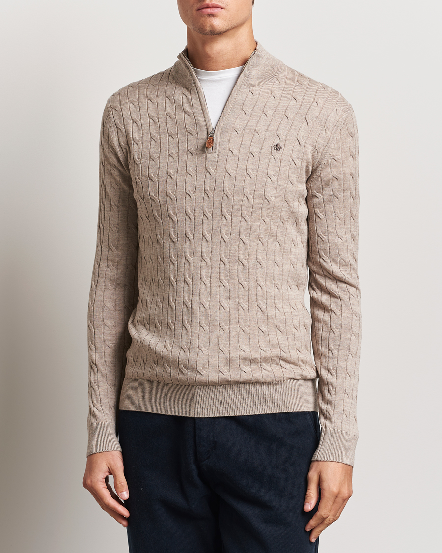 Homme |  | Morris | Merino Cable Half Zip Khaki