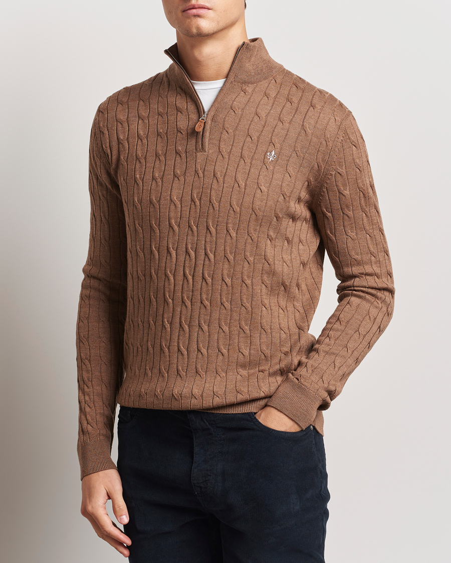 Homme |  | Morris | Merino Cable Half Zip Camel