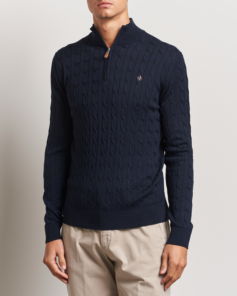 Homme |  | Morris | Merino Cable Half Zip Navy