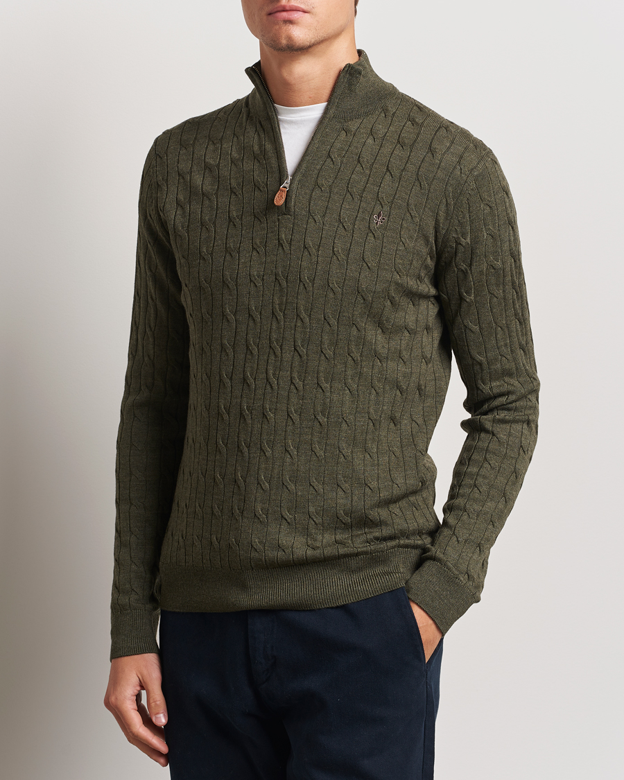 Homme |  | Morris | Merino Cable Half Zip Olive