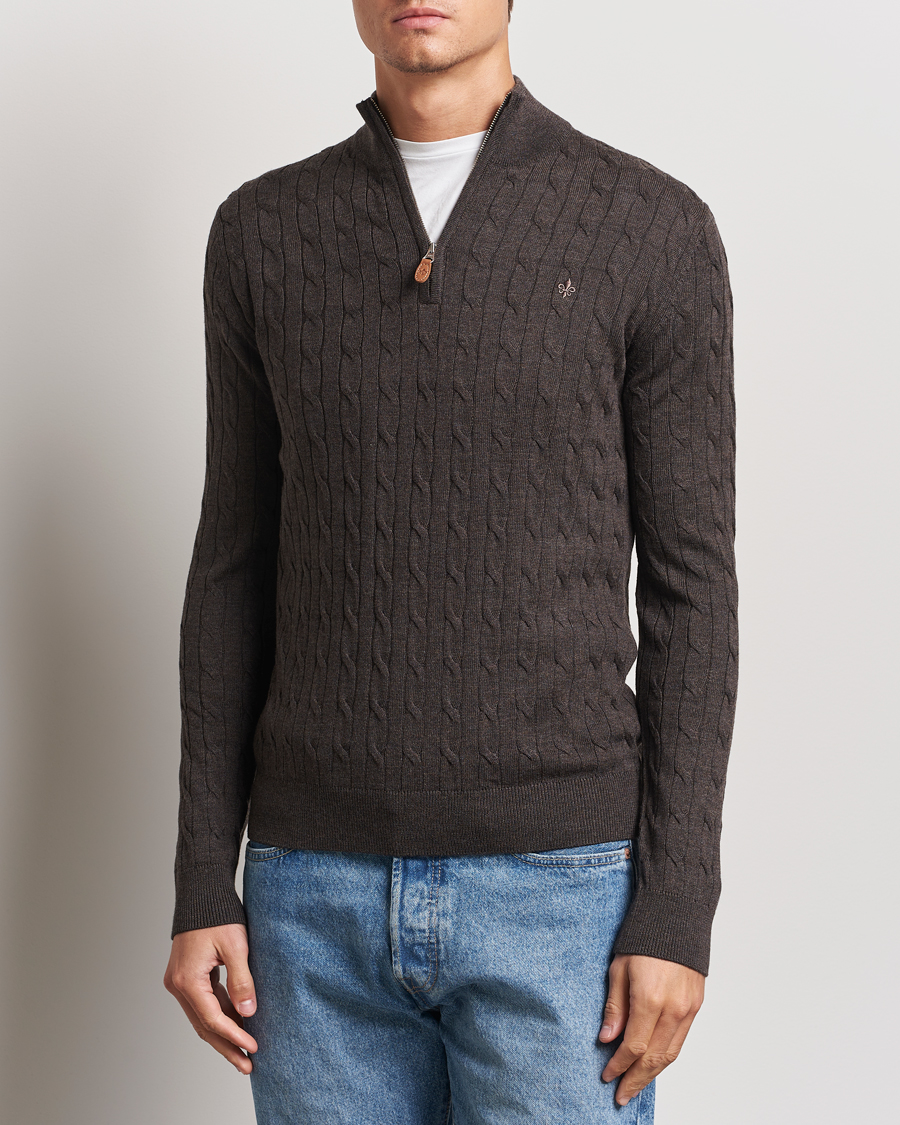 Homme |  | Morris | Merino Cable Half Zip Brown