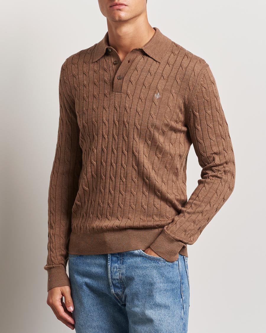 Homme |  | Morris | Merino Cable Polo Knit Camel