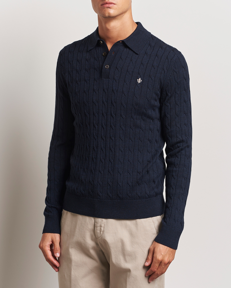 Homme |  | Morris | Merino Cable Polo Knit Navy