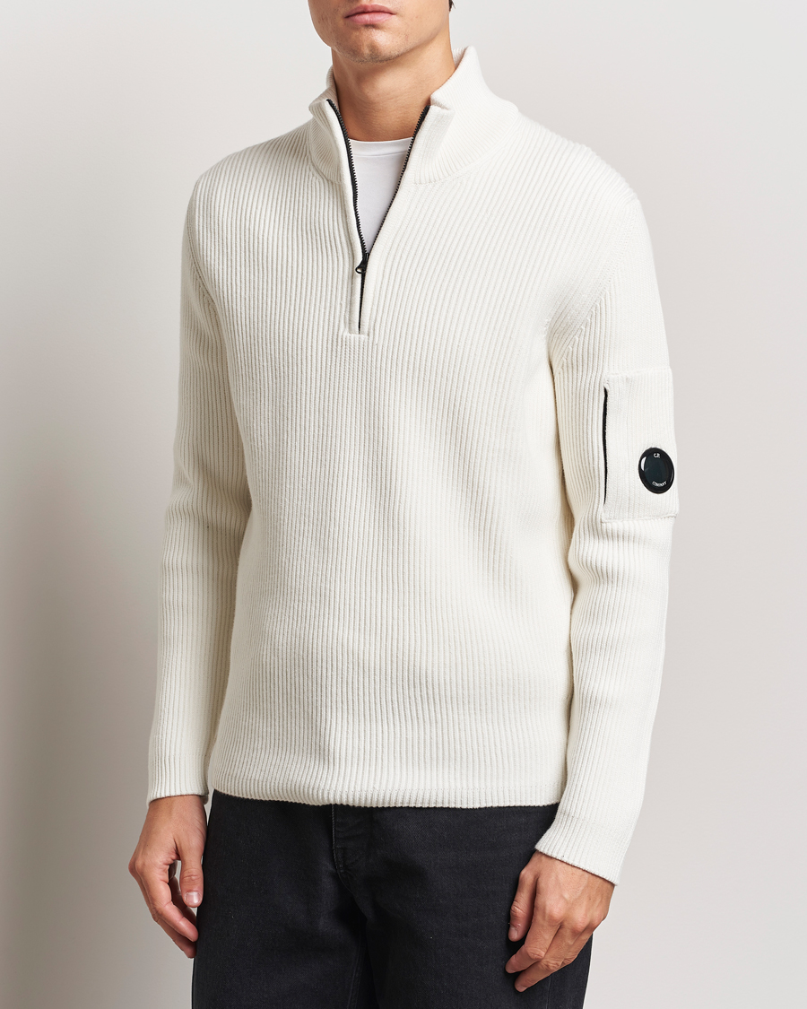 Homme |  | C.P. Company | Full Rib Knitted Cotton Half Zip Off White