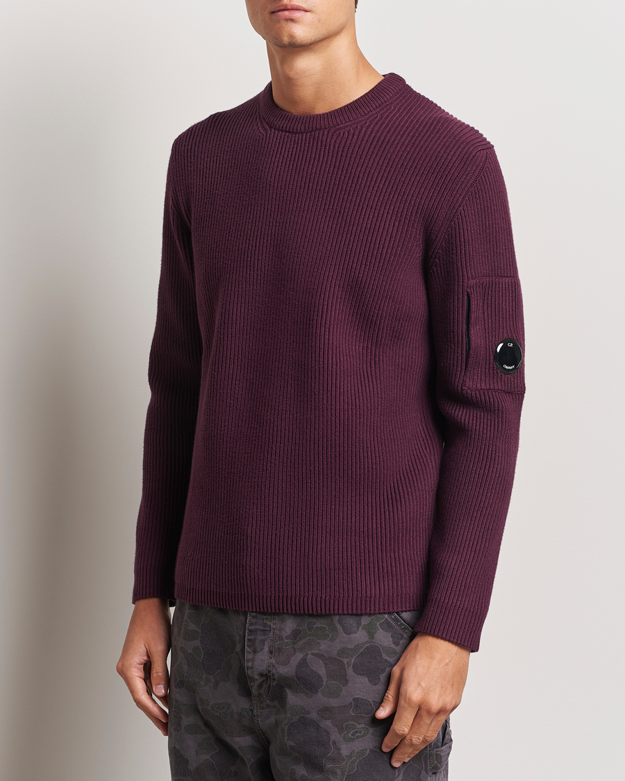 Homme |  | C.P. Company | Full Rib Knitted Cotton Crew Neck Burgundy