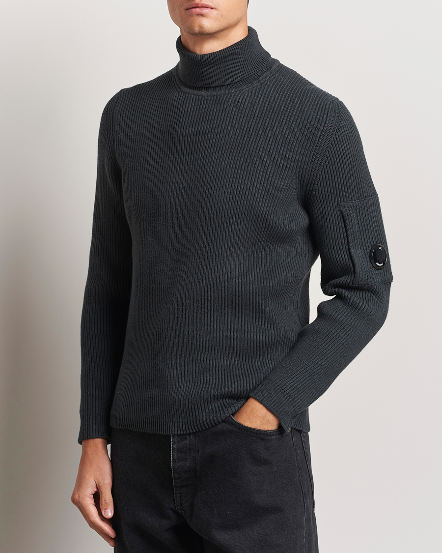 Homme |  | C.P. Company | Full Rib Knitted Cotton Rollneck Grey Black