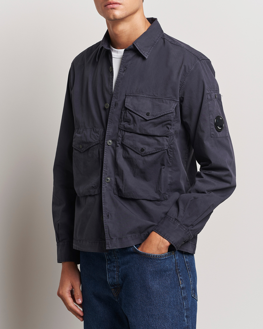 Homme |  | C.P. Company | Organic Cotton Gabardine Pocket Overshirt Washed Blue
