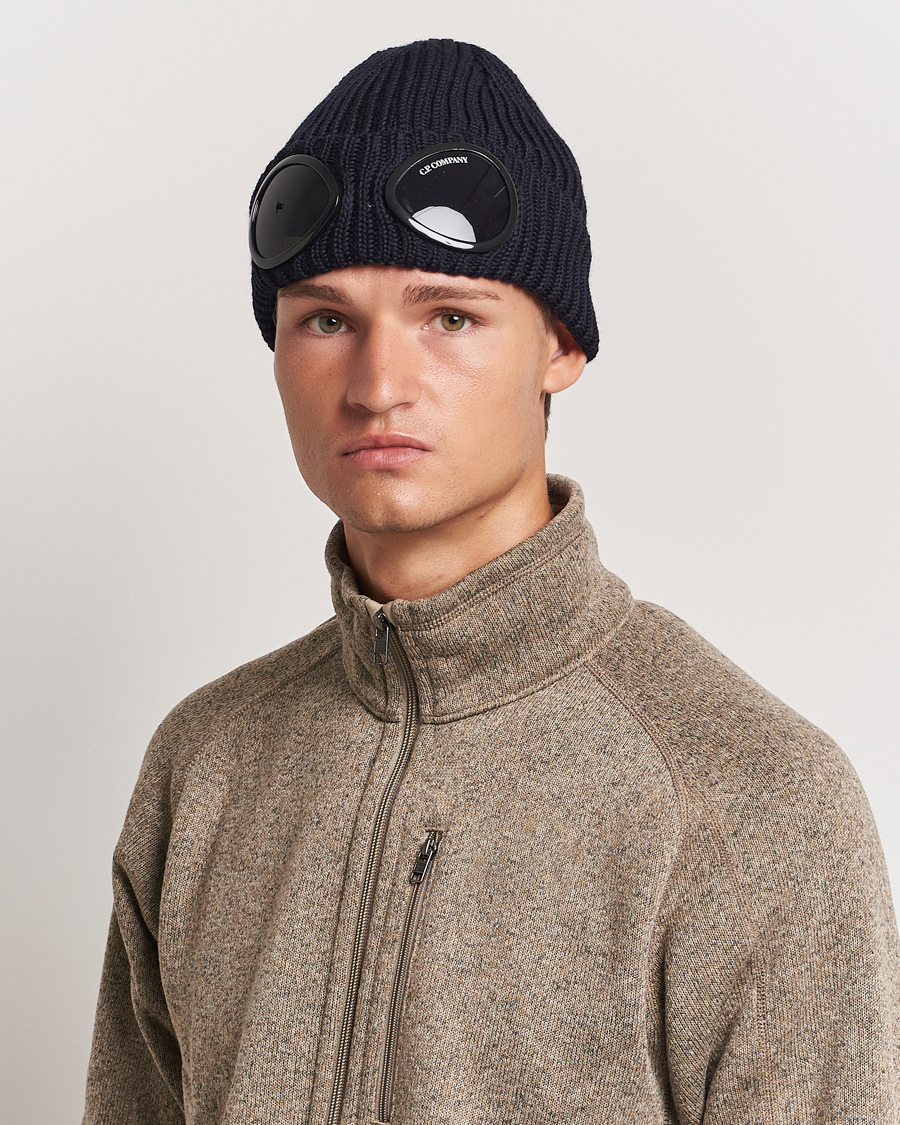 Homme |  | C.P. Company | Knitted Merino Goggle Beanie Navy