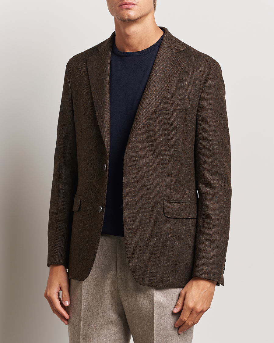 Homme | Blazers En Tweed | Oscar Jacobson | Fogerty Moon Herringbone Tweed Blazer Brown