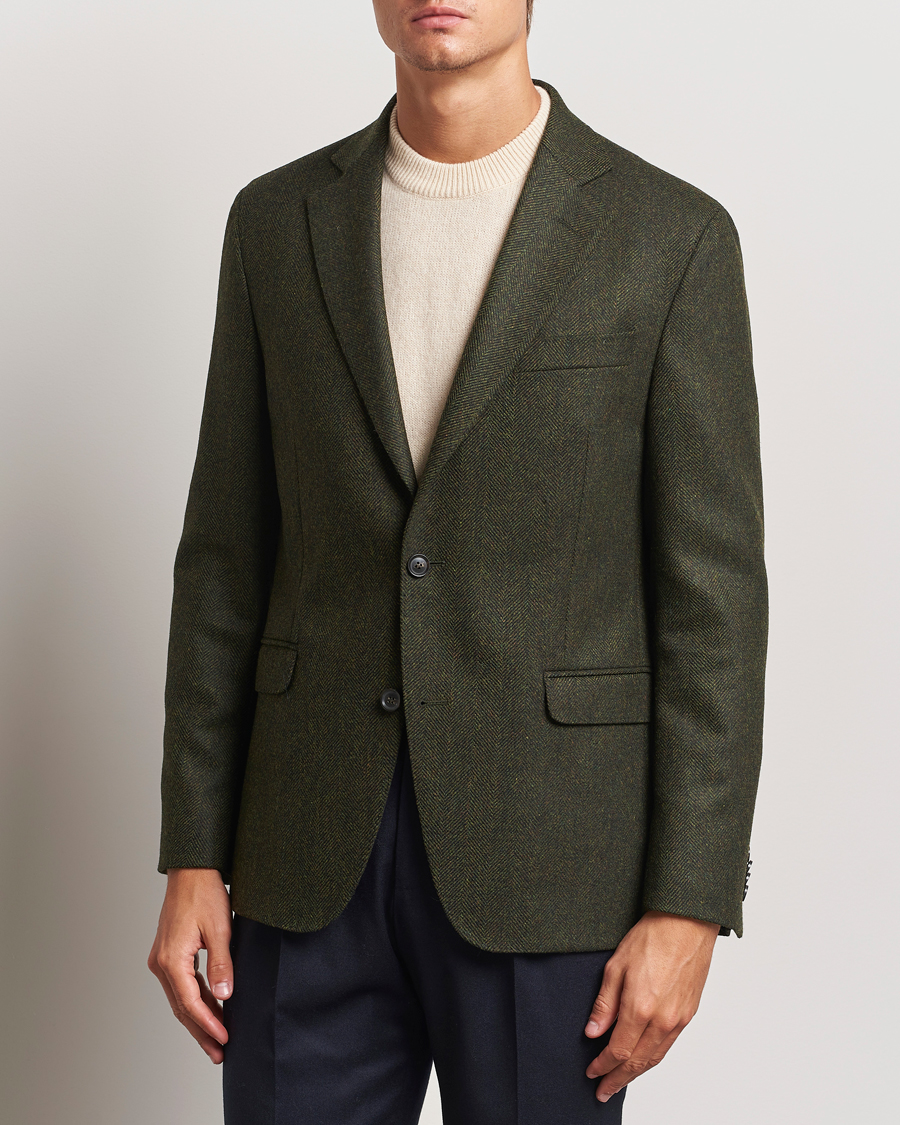 Homme | Blazers En Tweed | Oscar Jacobson | Fogerty Moon Herringbone Tweed Blazer Green