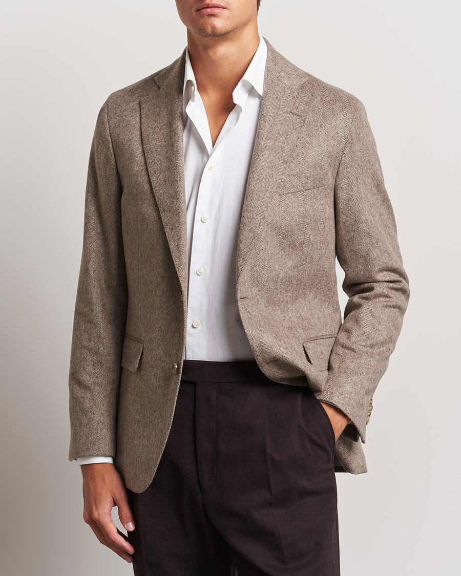 Homme |  | Oscar Jacobson | Fogerty Herringbone Wool Blazer Beige