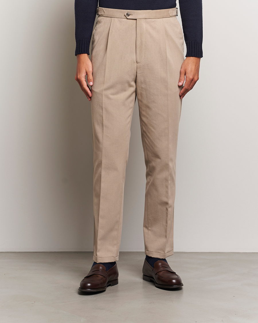 Homme |  | Oscar Jacobson | Delon Brushed Cotton Trousers Beige