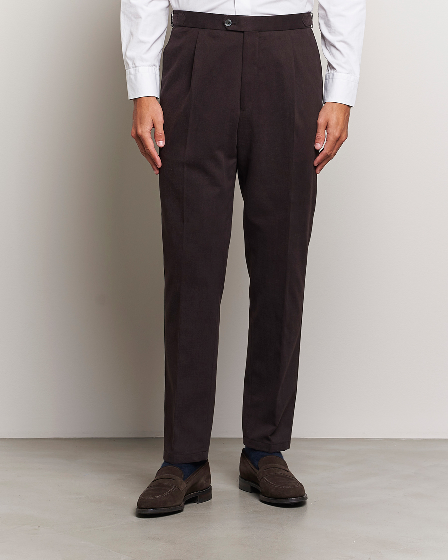 Homme |  | Oscar Jacobson | Delon Brushed Cotton Trousers Brown