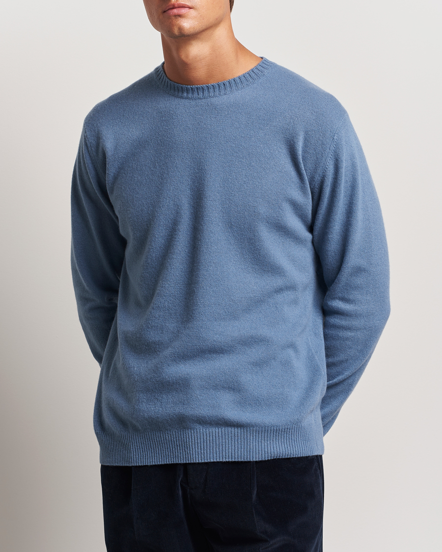 Homme | Nouveautés | Oscar Jacobson | Valter Wool/Cashmere Round Neck Blue