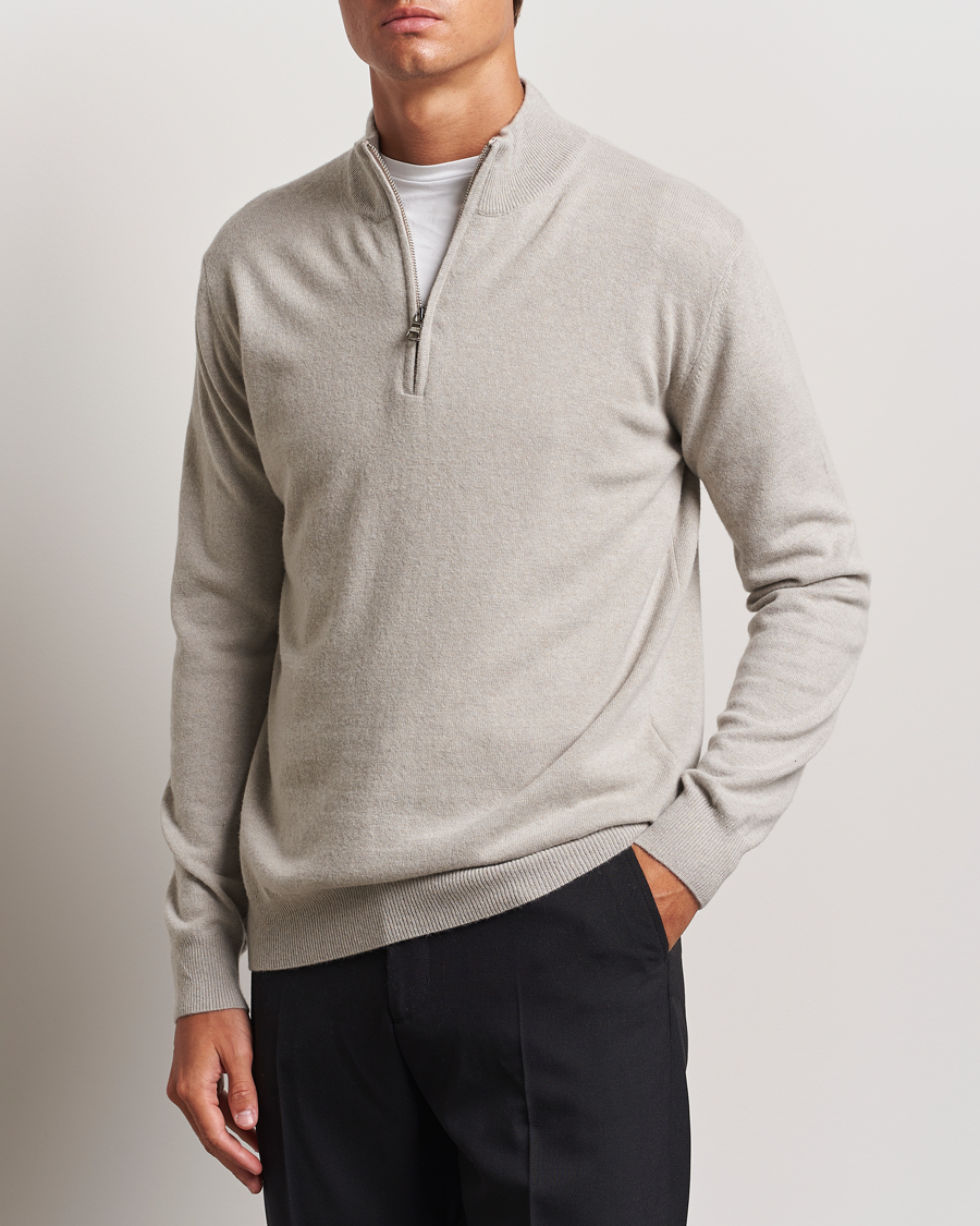 Homme |  | Oscar Jacobson | Patton Wool/Cashmere Half Zip Light Beige