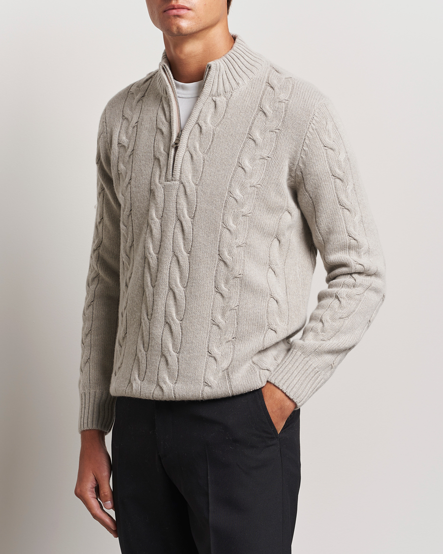 Homme |  | Oscar Jacobson | Reine Heavy Cable Knitted Half Zip Beige