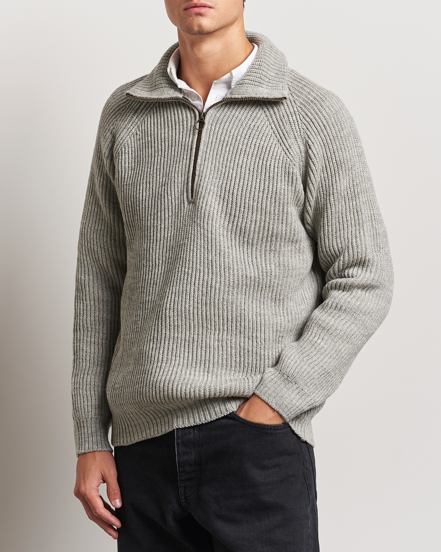 Homme |  | Peregrine | Ford Knitted Wool Half Zip Light Grey