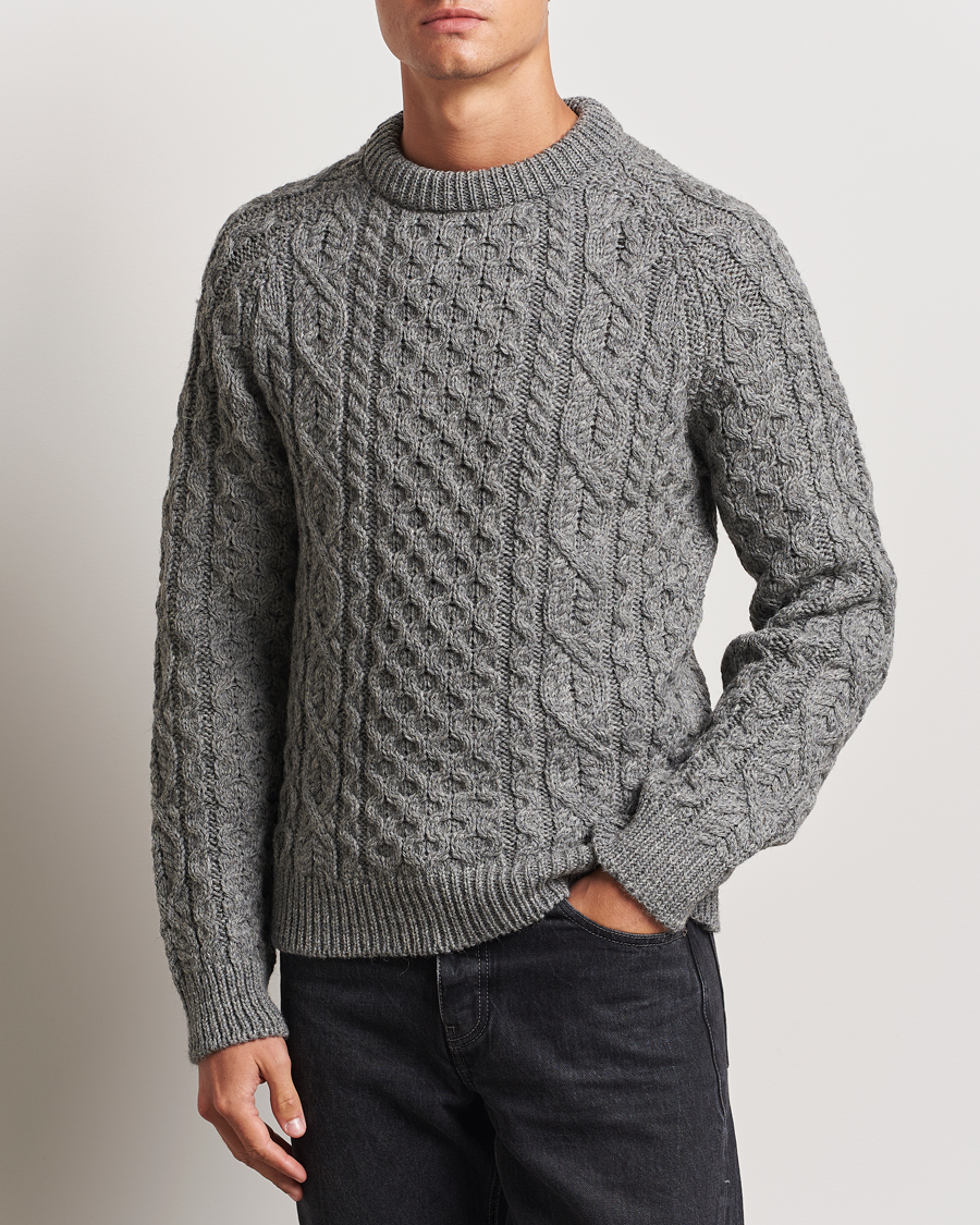 Homme |  | Peregrine | Hudson Wool Aran Knitted Jumper Steel