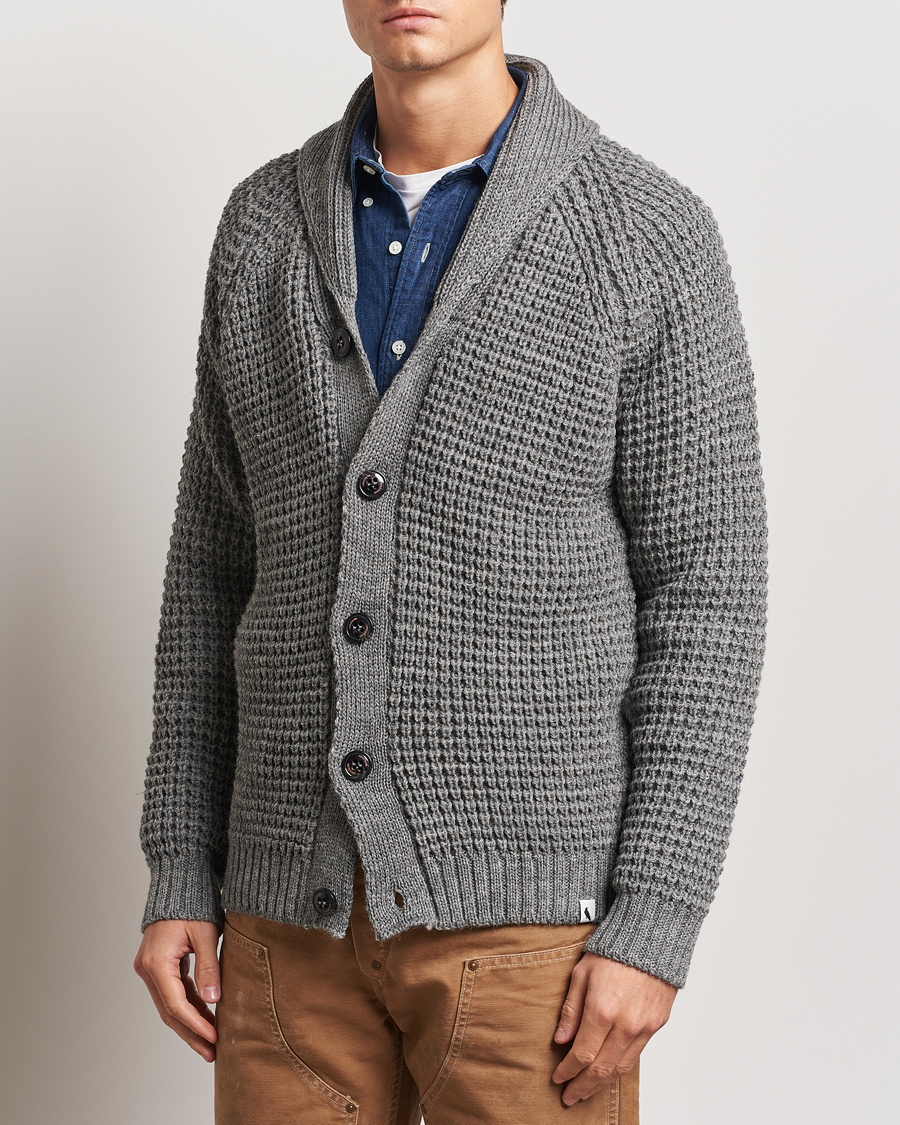 Homme |  | Peregrine | Waffle Wool Shawl Cardigan Steel