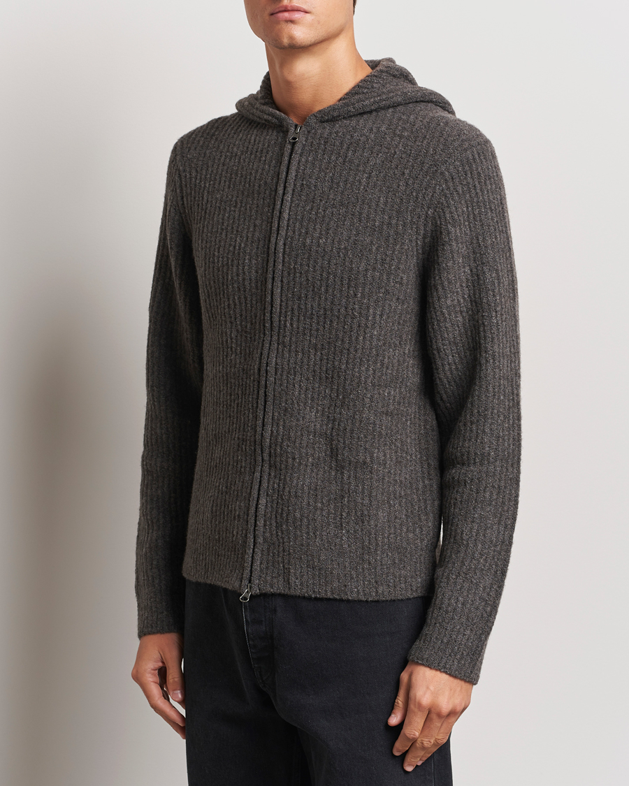 Homme |  | Samsøe Samsøe | Koji Rib Knitted Hooded Full Zip Volcanic Ash