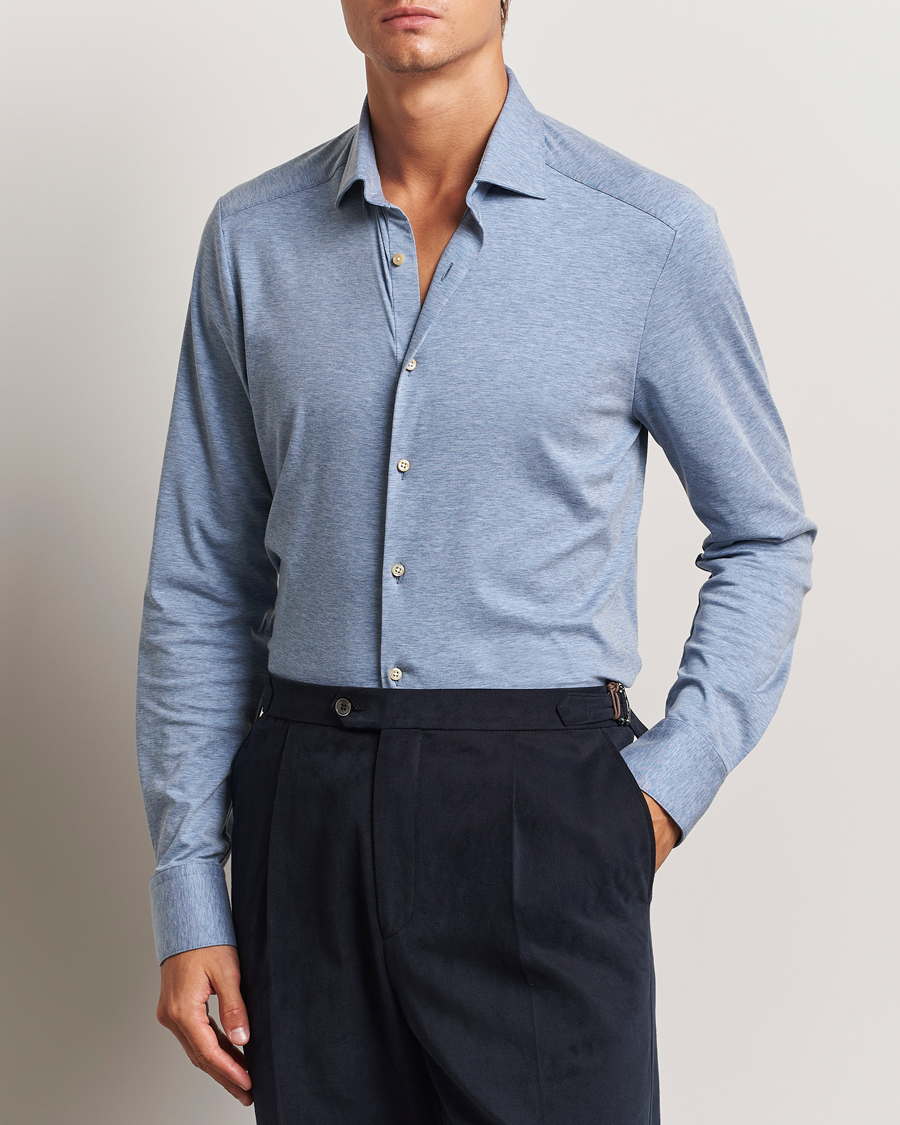 Homme |  | Stenströms | Slimline 4-Way Stretch Jersey Shirt Blue