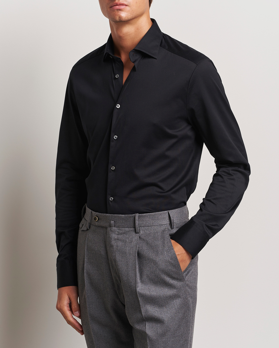 Homme |  | Stenströms | Slimline Stretch Jersey Shirt Black