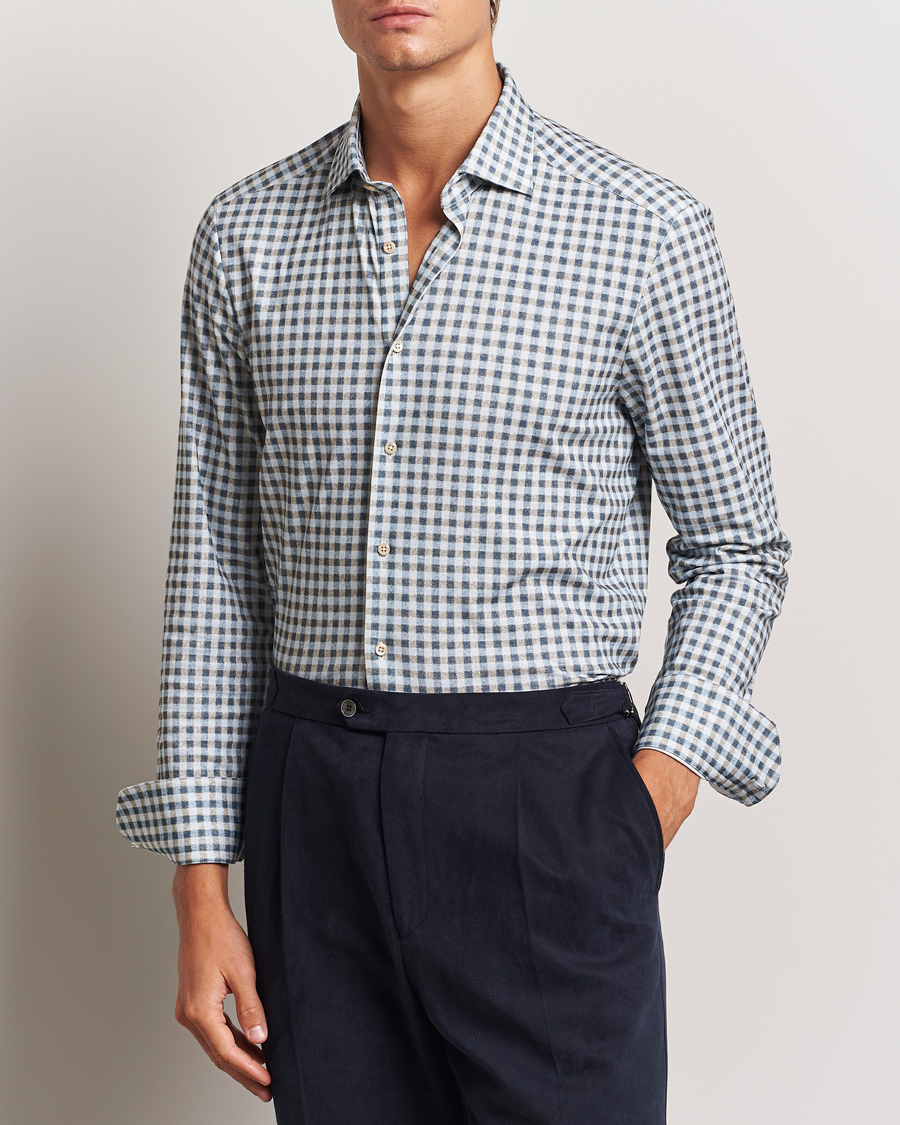 Homme |  | Stenströms | Slimline 4-Way Stretch Checked Shirt Blue