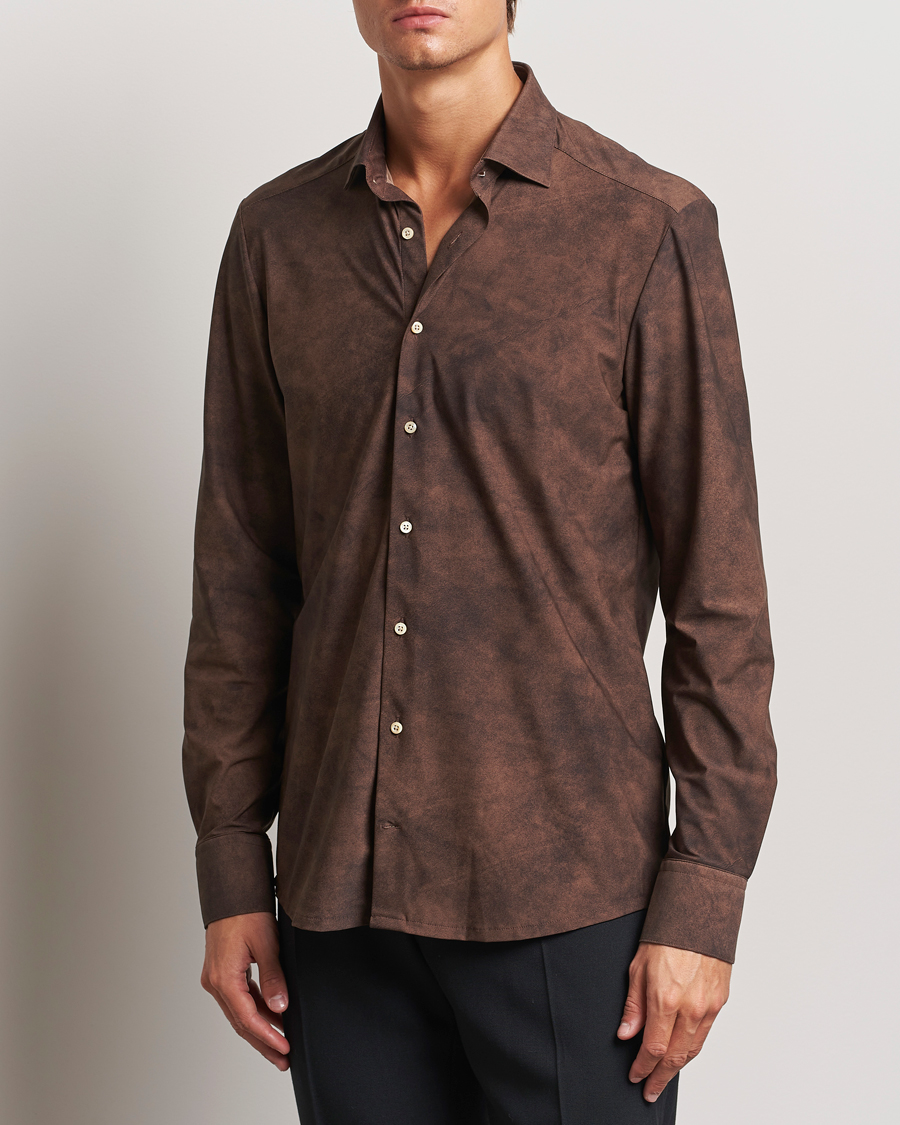 Homme |  | Stenströms | Slimline 4-Way Stretch Shirt Brown