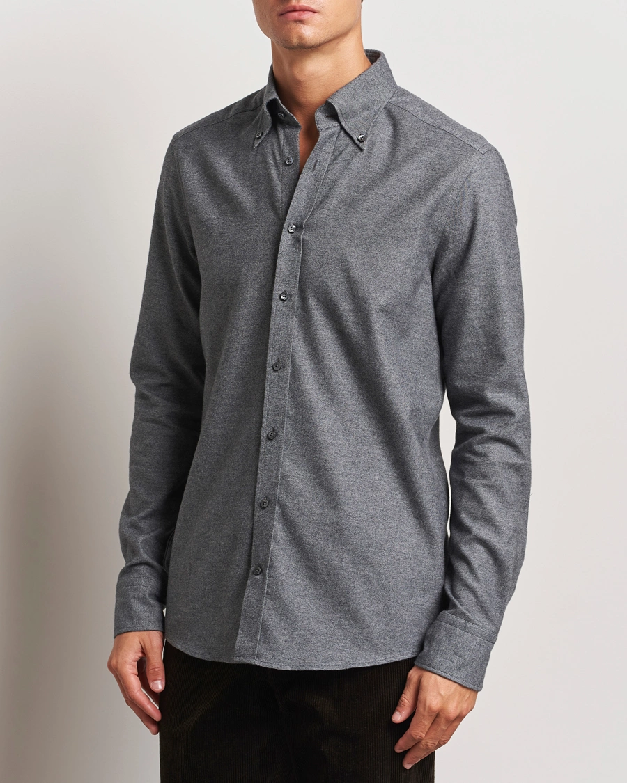 Homme |  | Stenströms | Slimline Flannel Shirt Dark Grey