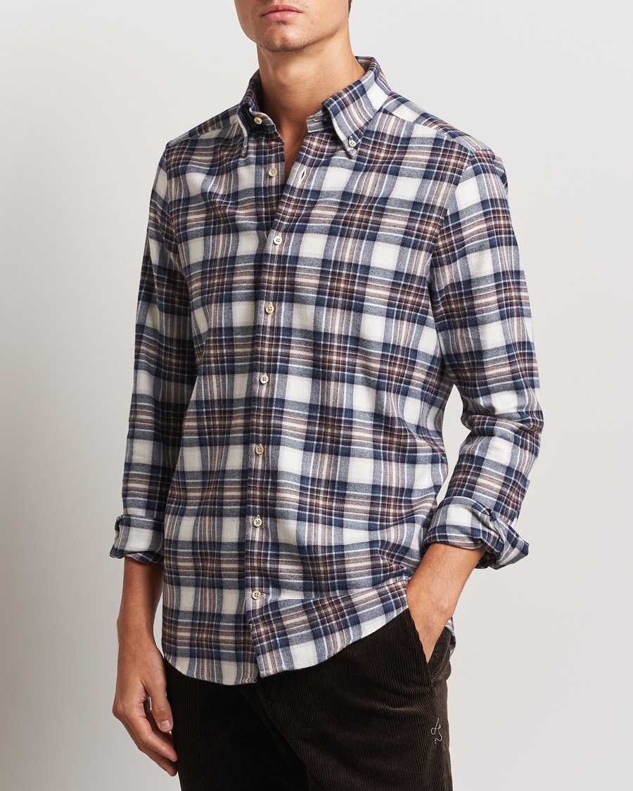 Homme |  | Stenströms | Slimline Flannel Big Checked Shirt Blue/Brown