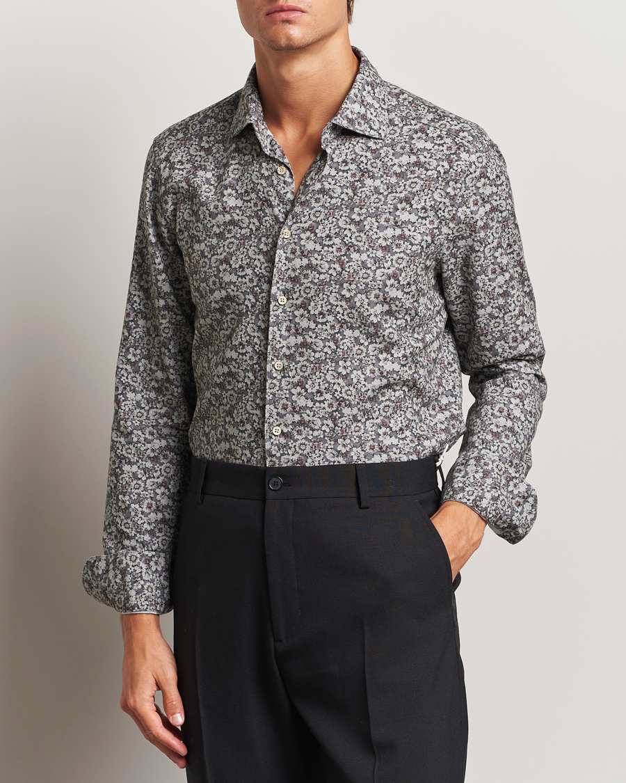 Homme |  | Stenströms | Slimline Washed Floral Print Shirt Grey