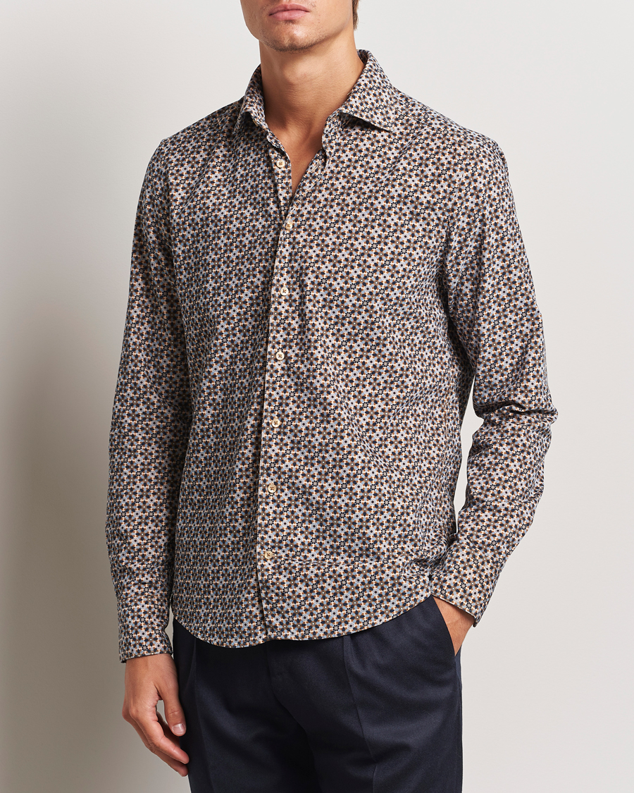 Homme |  | Stenströms | Slimline Printed Cord Shirt Brown