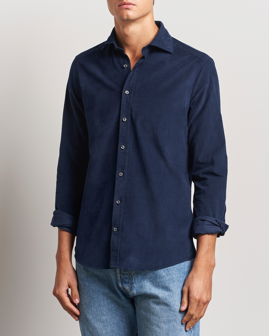 Homme |  | Stenströms | Slimline Cut Away Cord Shirt Blue