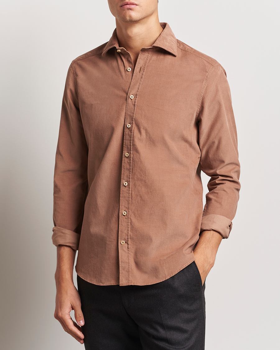 Homme |  | Stenströms | Slimline Cut Away Cord Shirt Light Brown