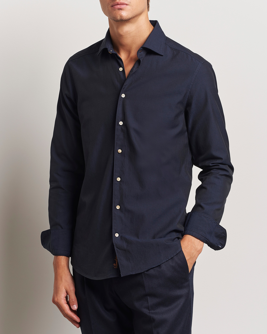 Homme |  | Stenströms | Slimline Cut Away Washed Twill Shirt Navy