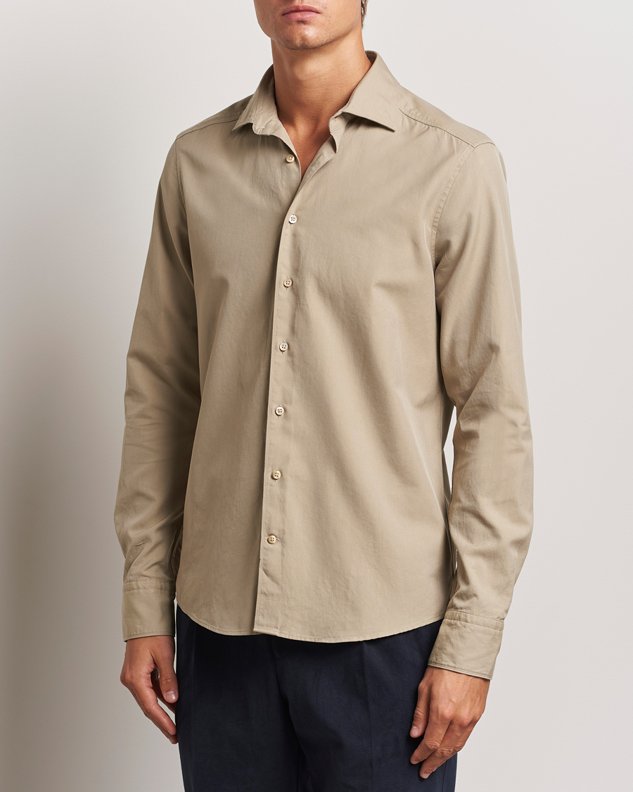 Homme |  | Stenströms | Slimline Cut Away Washed Twill Shirt Beige