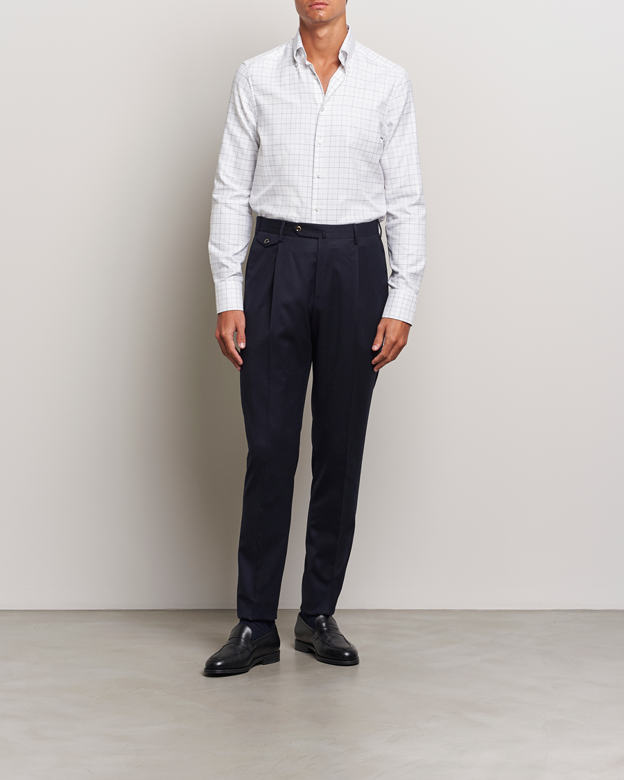 Homme | Chemises | Stenströms | Slimline Checked Oxford Button Down Shirt White