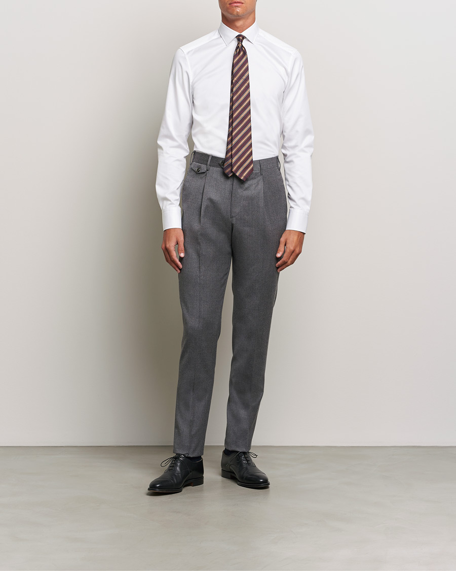 Homme | Chemises | Stenströms | Slimline Cut Away Contrast Button Shirt White/Brown