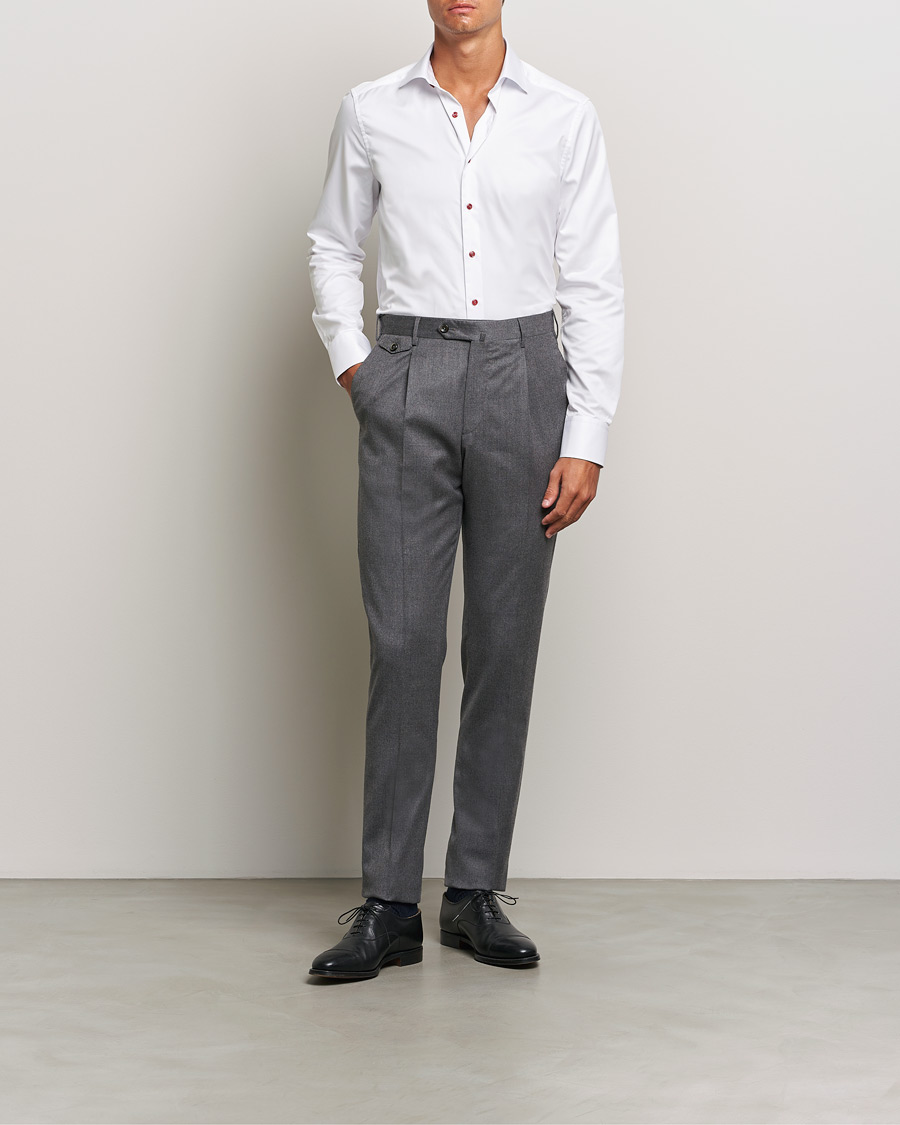 Homme | Chemises | Stenströms | Slimline Cut Away Contrast Button Shirt White/Red