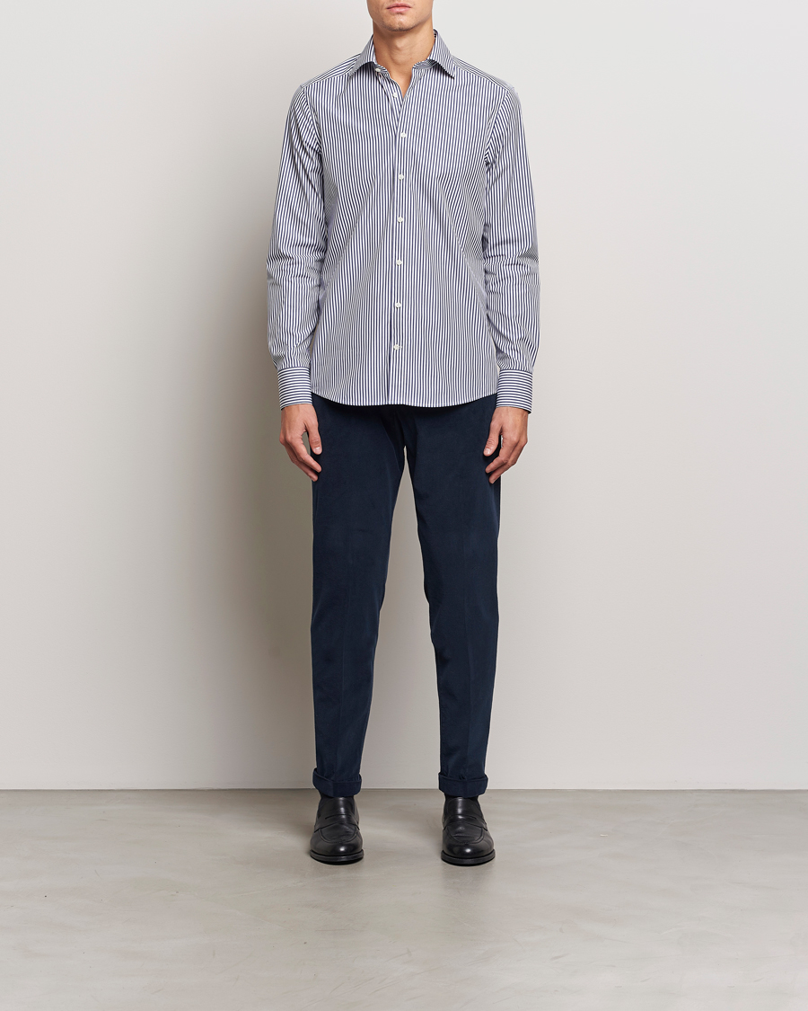 Homme |  | Stenströms | Slimline Striped Poplin Cut Away Shirt Blue