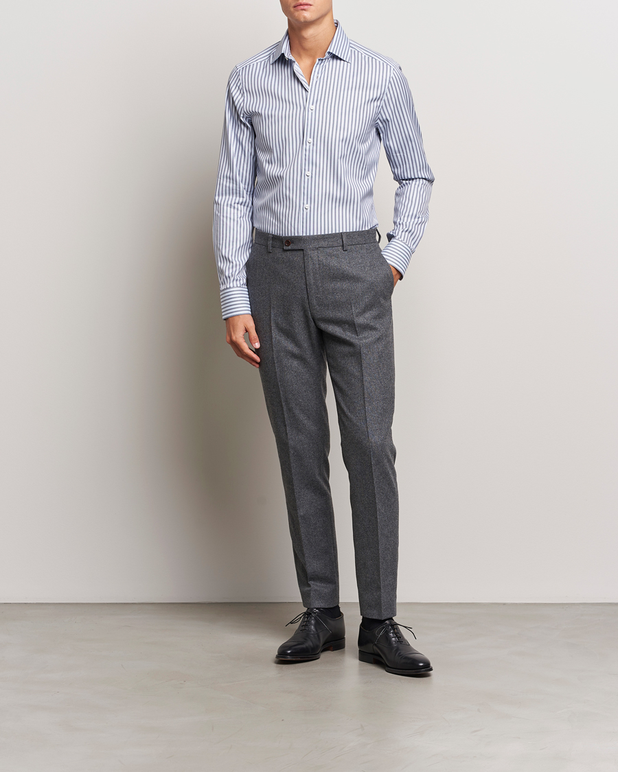 Homme |  | Stenströms | Slimline Striped Luxury Oxford Shirt Blue