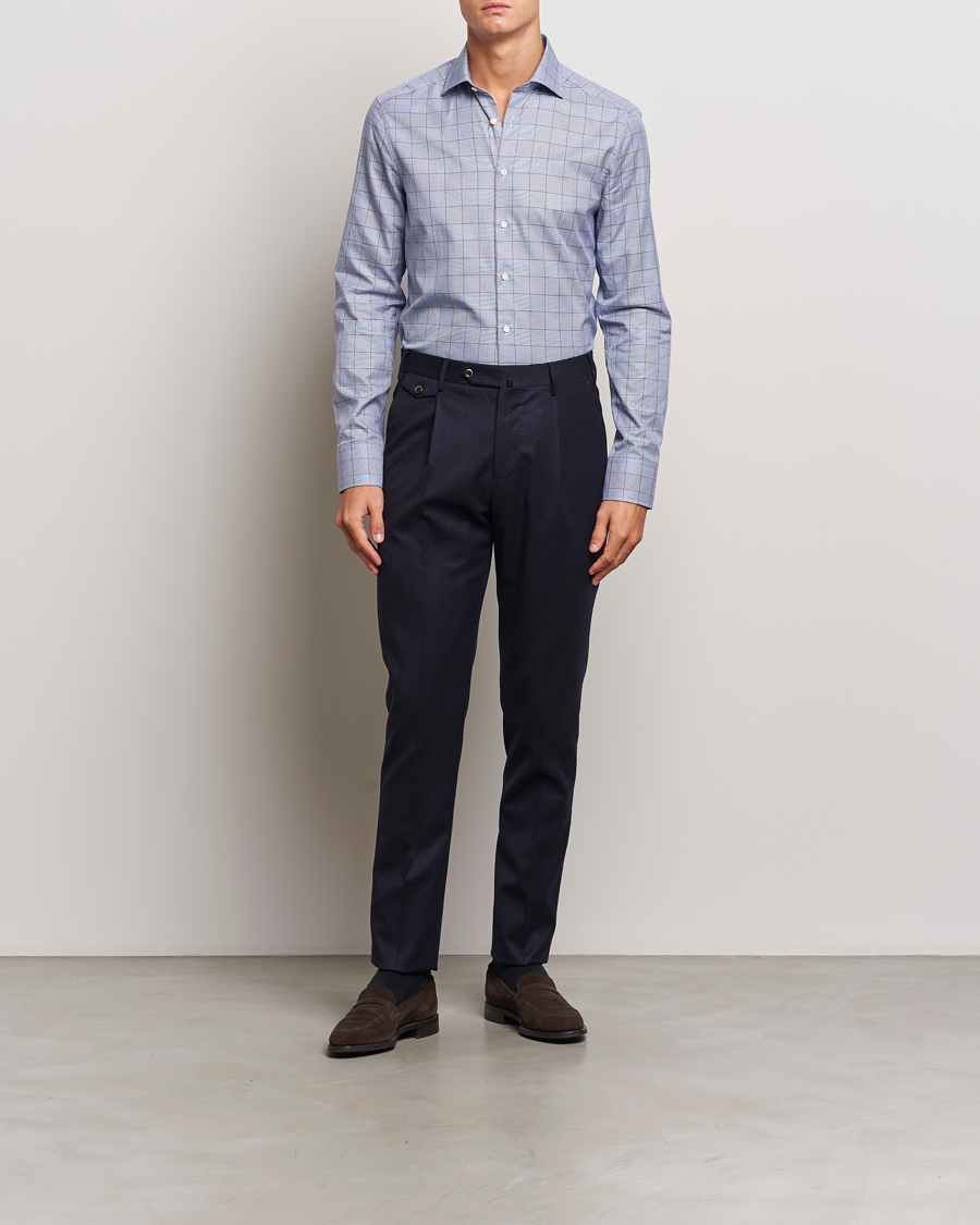 Homme |  | Stenströms | Slimline Prince of Wales Check Shirt Blue