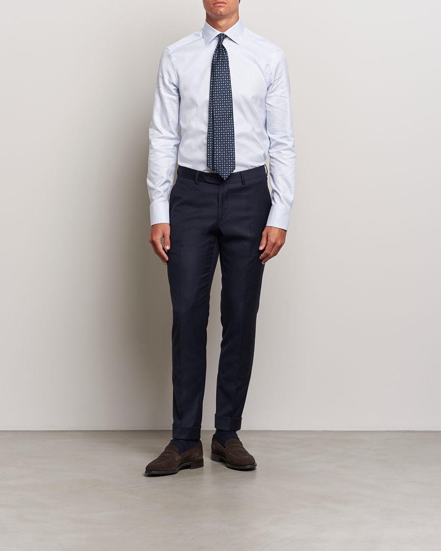 Homme | Chemises | Stenströms | Slimline Mini Check Twill Shirt White/Blue