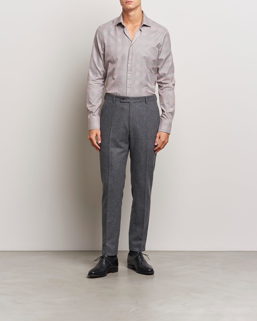 Homme |  | Stenströms | Slimline Checked Twill Shirt Brown