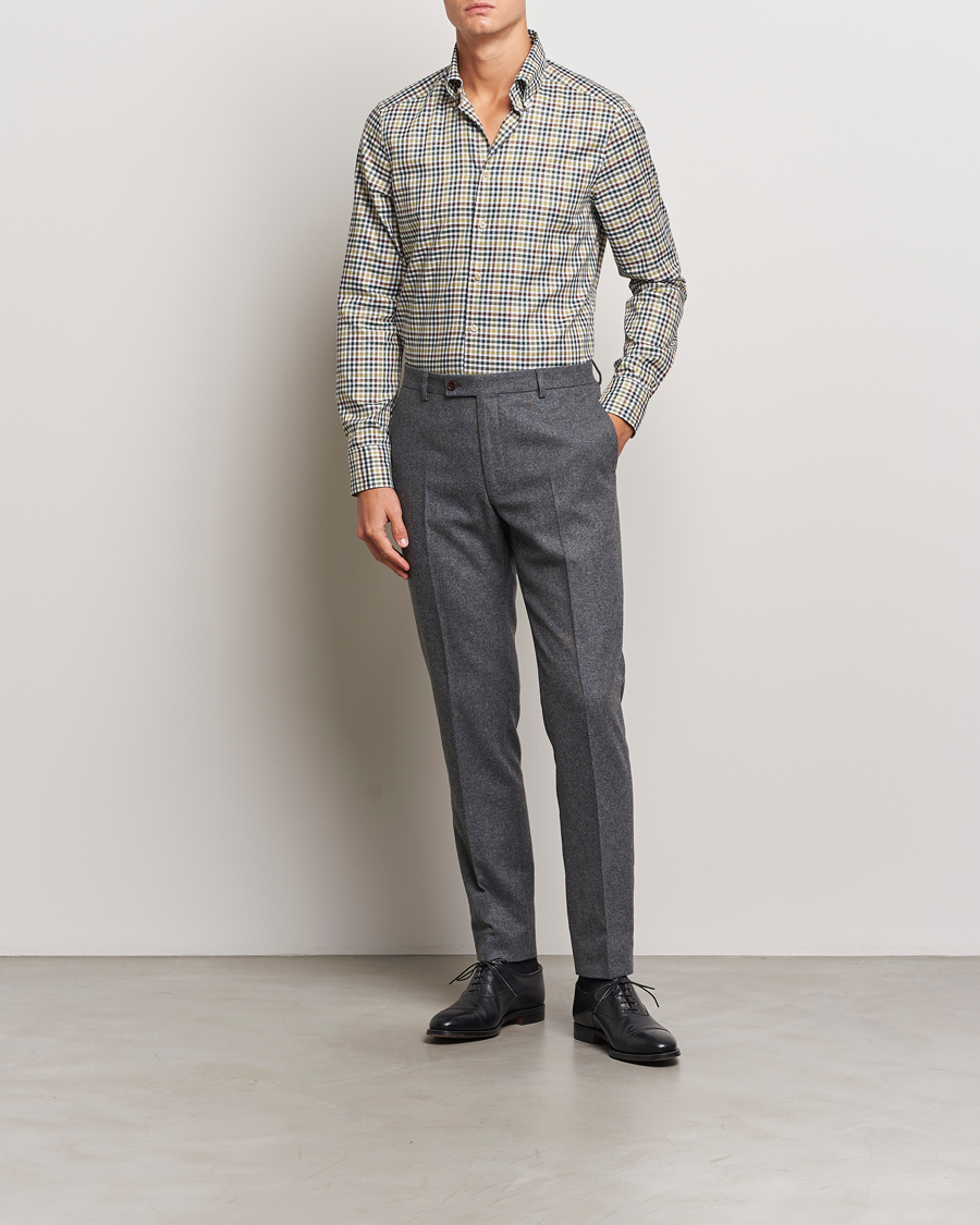 Homme |  | Stenströms | Slimline Small Check Button Down Shirt Green